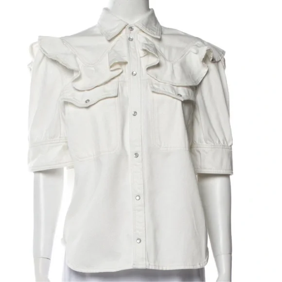 Zadig Voltaire white denim Jacket button down shirt Top L - Picture 2 of 10